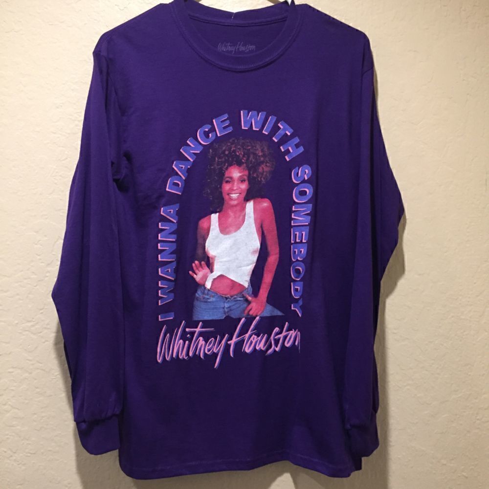 Whitney Houston Portrait Graphic Tee Purple Long  Sleeve Small